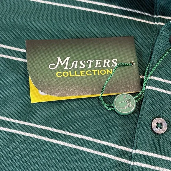 Masters Collection Pima Cotton Golf Polo Shirt Mens M Green White Striped NWT